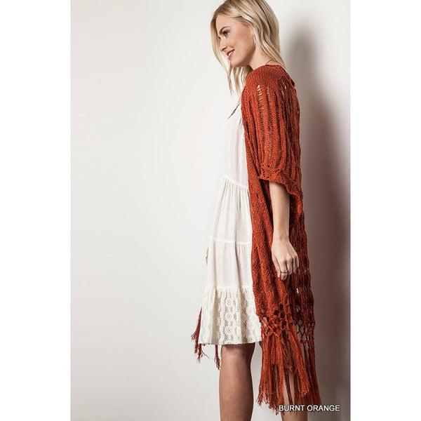 Kori - Bohemian inspired Crochet Knit Sweater with Fringe: NATURAL / ML