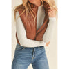 Timeless - FAUX LEATHER HIGH NECK ZIP UP PUFFER VEST: COGNAC / S-M-L(2-2-2)