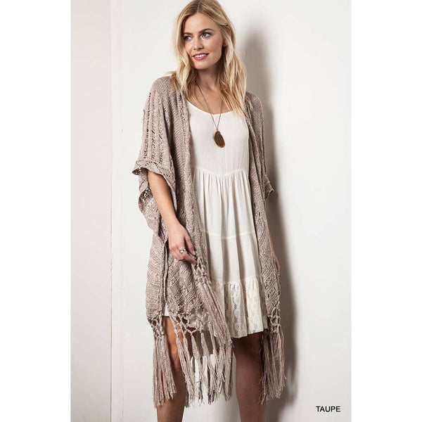 Kori - Bohemian inspired Crochet Knit Sweater with Fringe: NATURAL / ML