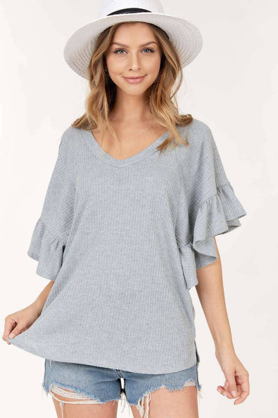 Shop Basic USA - Rolled Short Sleeve Round Neck Top: S / DENIM