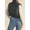 Timeless - FAUX LEATHER HIGH NECK ZIP UP PUFFER VEST: BLACK / S-M-L(2-2-2)