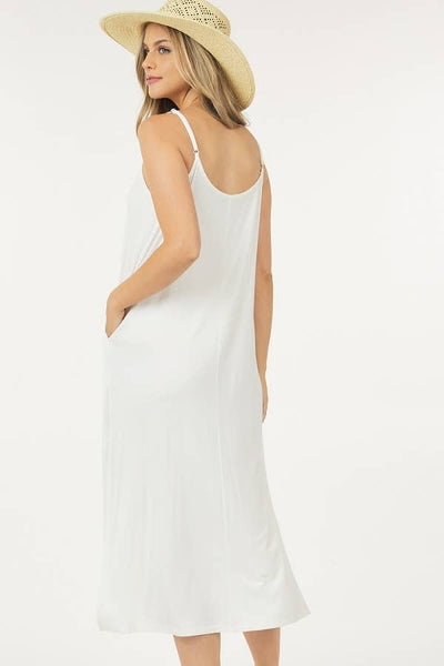 Shop Basic USA - Solid Long Dress With Spaghetti Straps: L / NAVY