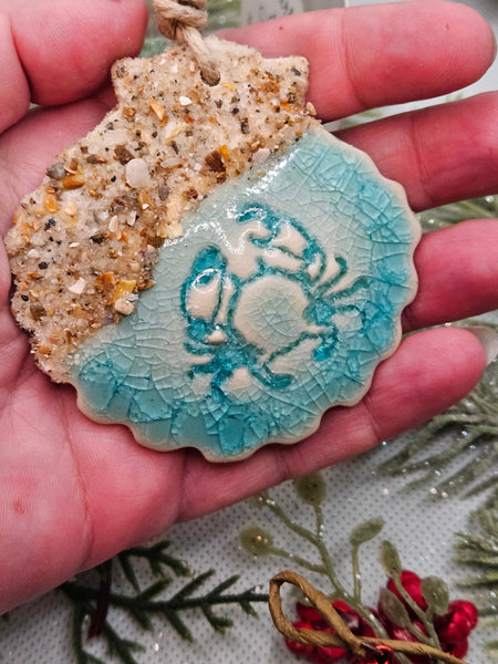 Teal Turtle Studio - Sandy Crab Shell Ceramic Ornament