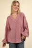 VERY J - NT11946-Two Tone Otto Ribbed V-Neck Oversized Knit Top: MOSS / S-M-L/2-2-2