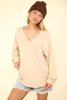 VERY J - NT11802-Washed Knit V-Neck Oversized Top: Black / S-M-L/2-2-2