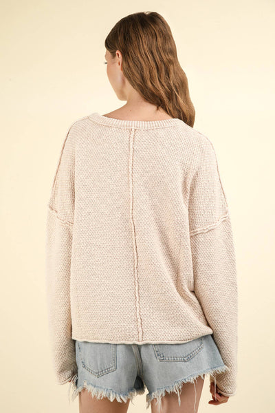 VERY J - 12W3102N-Mineral Washed Knit Oversized Sweater Pullover Top: BEIGE / S-M-L/2-2-2