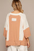 Pol Clothing - Oversize notched neck frayed edge contrast knit top SALE: L / LATTE/IVORY