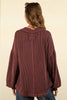 VERY J - NT11946-Two Tone Otto Ribbed V-Neck Oversized Knit Top: OATMEAL / S-M-L/2-2-2