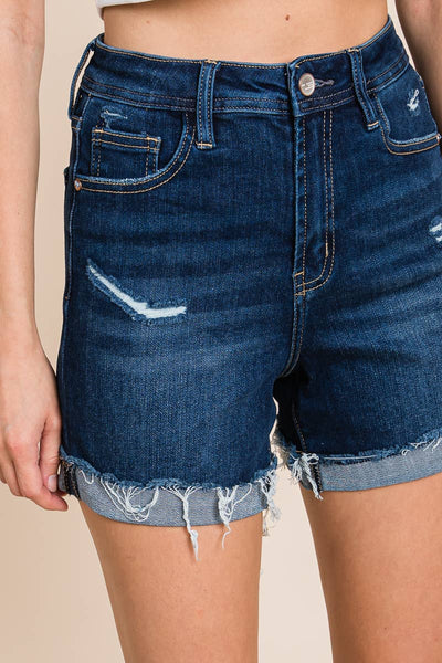 I&M JEAN, INC. - I6039MS - Dark Wash - High Rise Denim Shorts: L / Dark Wash