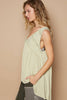 Pol Clothing - Sleeveless loose fit v-neck babydoll casual knit top SALE: EVERGREEN / L