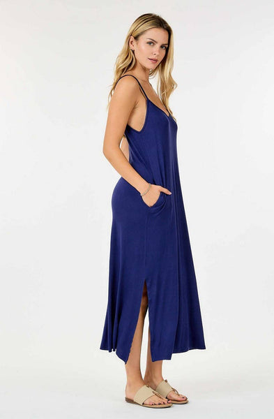 Shop Basic USA - Solid Long Dress With Spaghetti Straps: M / BLACK