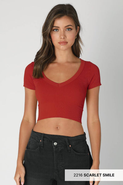 NIKIBIKI - NS8268 - V Neck Crop Tee: 2221 Coffee Bean