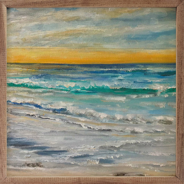Kendrick Home - Beach Waves With Orange Sunset By Annette Beraud-Battaglia: 24 x 24 x 1.5