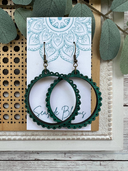 Seasideblooms - Boho hand painted lightweight hoops  wood earrings 