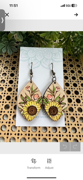 Seasideblooms - Sunflower hand painted maple wood earring 