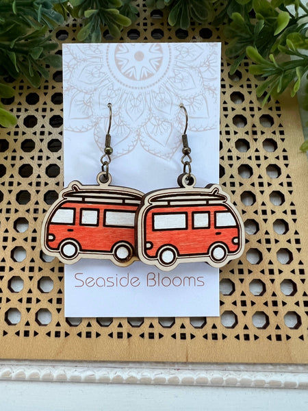 Seasideblooms - Boho hand painted lightweight maple wood earrings 