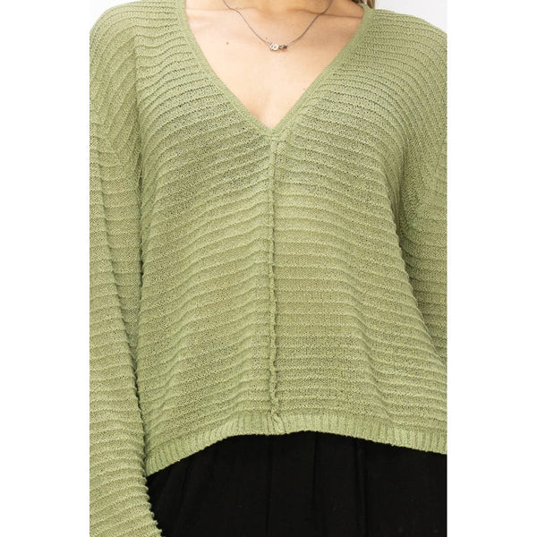 HYFVE - DZ24A559-V NECK DROPPED SHOULDER SWEATER: S / OLIVE