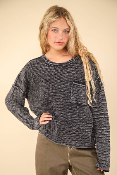 VERY J - 12W3102N-Mineral Washed Knit Oversized Sweater Pullover Top: BEIGE / S-M-L/2-2-2