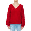 Timeless - Mossy V Neck Cable Knit Long Sleeve Sweater Top: IVORY / L