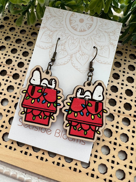 Seasideblooms - Christmas hand painted lightweight maple wood earrings 