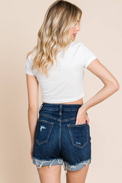 I&M JEAN, INC. - I6039MS - Dark Wash - High Rise Denim Shorts: S / Dark Wash