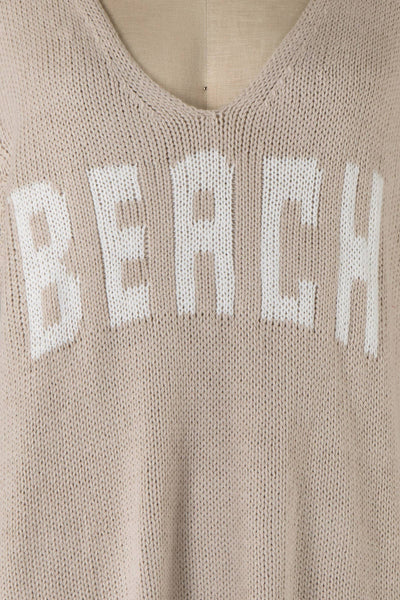 MIRACLE - Beach Saying Lightweight Knit V Neck Sweater: White / S