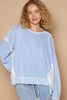 Pol Clothing - Round neck long sleeve lace patch solid knit top: EVENING BLUE / S