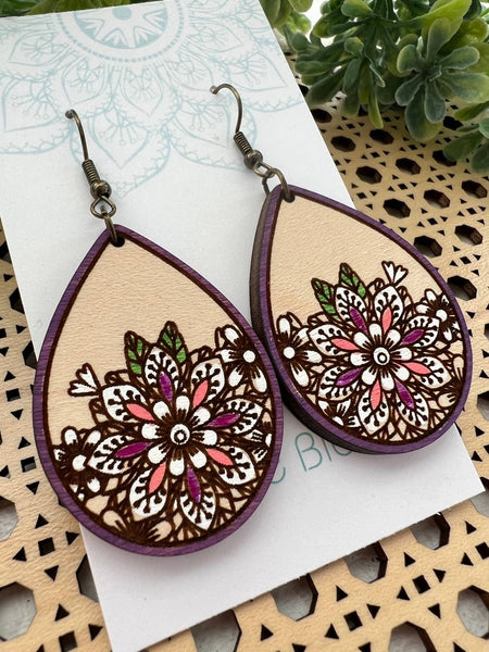 Seasideblooms - Flowers handpainted maple wood earrings