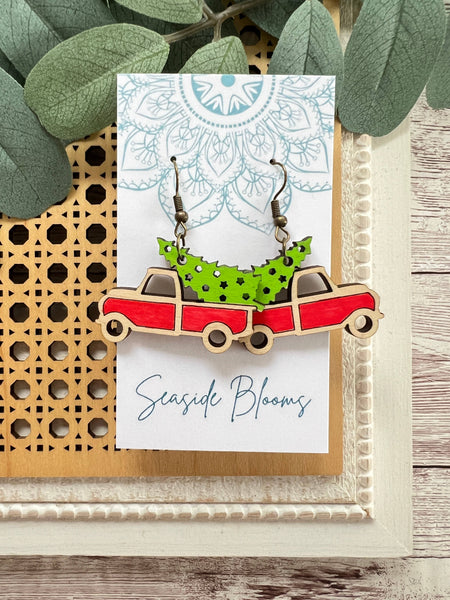 Seasideblooms - Christmas truck hand painted lightweight maple wood 