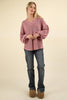 VERY J - NT11946-Two Tone Otto Ribbed V-Neck Oversized Knit Top: OATMEAL / S-M-L/2-2-2