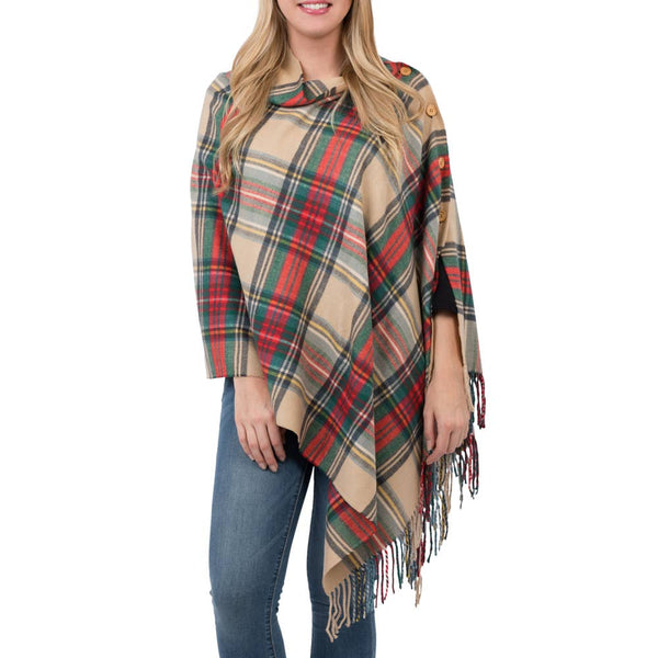 Top It Off - 3-In-1 Plaid Wrap- SALE $4.50: Camel Plaid