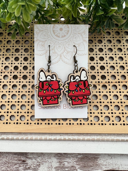 Seasideblooms - Christmas hand painted lightweight maple wood earrings 