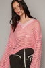 Pol Clothing - V-neck long sleeve rib band detail solid lightweight SALE: L / BARBIE PINK