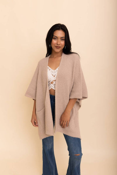 Leto Accessories - Chic Boucle Cozy Cardigan Poncho – Perfect for Fall & Winter: Ivory