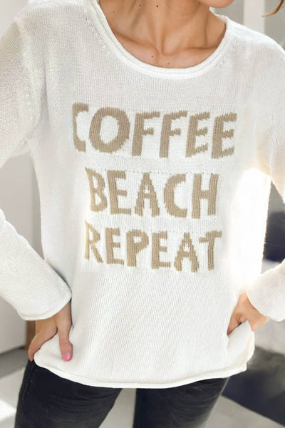 Aapparella - Women COFFEE BEACH REPEAT Graphic Long Sleeve Top | S-XL: As shown / Missy / M