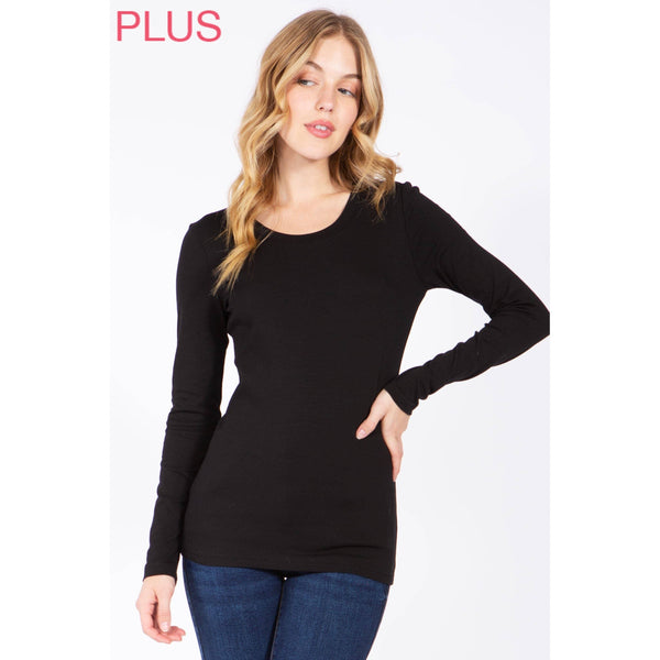 Timeless - Plus Long Sleeve Round Neck Top Shirt: WHITE / 3X