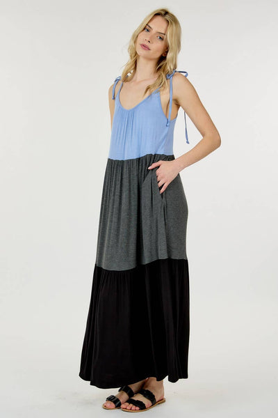 Shop Basic USA - Color Block Maxi Dress: M / GREY/NAVY