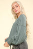 VERY J - NT11947-Two Tone Otto Ribbed Oversized Soft Comfy knit Top: MOSS / S-M-L/2-2-2