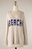 MIRACLE - Beach Saying Lightweight Knit V Neck Sweater: Aqua/White / L