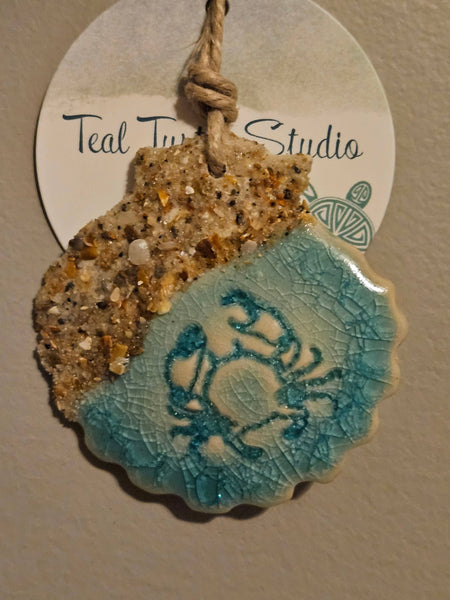 Teal Turtle Studio - Sandy Crab Shell Ceramic Ornament