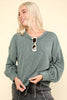 VERY J - NT11947-Two Tone Otto Ribbed Oversized Soft Comfy knit Top: MOSS / S-M-L/2-2-2