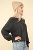 VERY J - NT11947-Two Tone Otto Ribbed Oversized Soft Comfy knit Top: MOSS / S-M-L/2-2-2