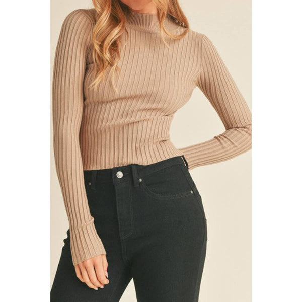 Timeless - Ribbed Mock Neck Long Sleeve Sweater Top: IVORY / S