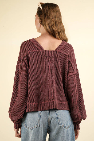 VERY J - NT11947-Two Tone Otto Ribbed Oversized Soft Comfy knit Top: MOSS / S-M-L/2-2-2