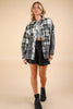 VERY J - NJ90261-Mixed Plaid Oversized Casual Shacket Jacket: OLIVE / S-M-L/2-2-2