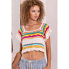 Pol Clothing - Cropped Handmade Ethnic Square Neck Sweater Top SALE: OATMEAL MULTI / L