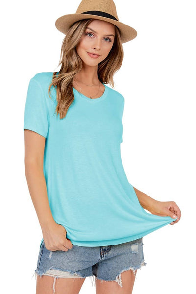 Shop Basic USA - Basic Short Sleeve V Neck Top: XL / CHARCOAL 2TONE