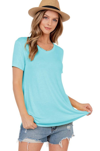 Shop Basic USA - Basic Short Sleeve V Neck Top: S / NAVY