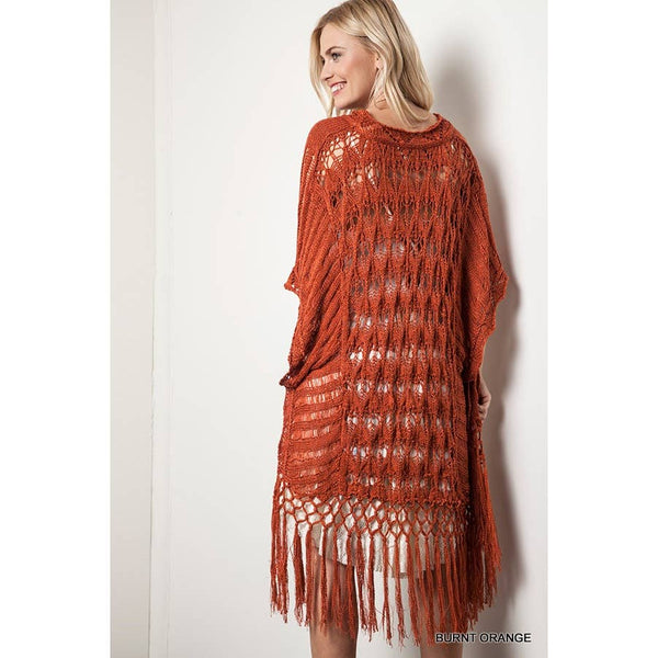 Kori - Bohemian inspired Crochet Knit Sweater with Fringe: NATURAL / ML