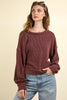 VERY J - NT11947-Two Tone Otto Ribbed Oversized Soft Comfy knit Top: MOSS / S-M-L/2-2-2